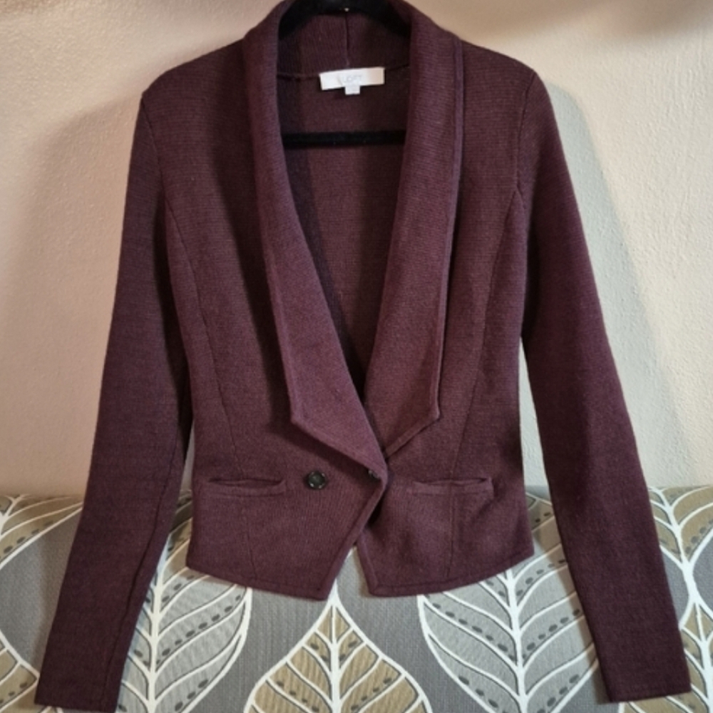 ❤️🔥LOFT Small Wine/Plum Soft Wool Blend Button Cardigan Sweater Jacket